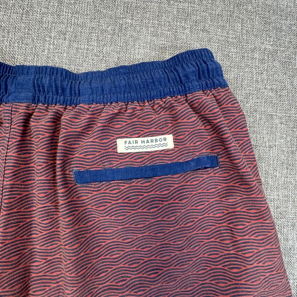 Fair Harbor Swim Trunks Men XL Red Blue Wave Print The Anchor Board Lined Shorts